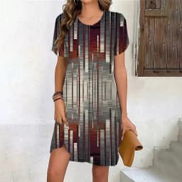 Vintage Women‘S Dress 3D Print Fashion Woman Clothing New Casual Loose Dress Summer Plus Size Female Elegant Short Sleeve Dress