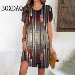 Vintage Women‘S Dress 3D Print Fashion Woman Clothing New Casual Loose Dress Summer Plus Size Female Elegant Short Sleeve Dress