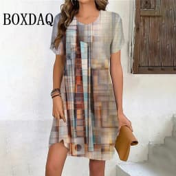 Vintage Women‘S Dress 3D Print Fashion Woman Clothing New Casual Loose Dress Summer Plus Size Female Elegant Short Sleeve Dress