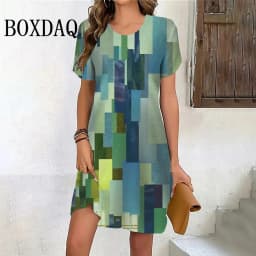 Vintage Women‘S Dress 3D Print Fashion Woman Clothing New Casual Loose Dress Summer Plus Size Female Elegant Short Sleeve Dress