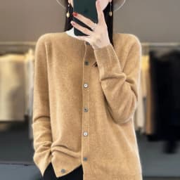 Spring Autumn Women's Fashion Merino Wool Sweater Knitted Cashmere Cardigan Basic Long Sleeve O-Neck Knitwear Clothing Tops