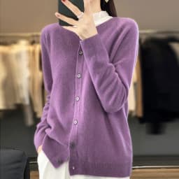 Spring Autumn Women's Fashion Merino Wool Sweater Knitted Cashmere Cardigan Basic Long Sleeve O-Neck Knitwear Clothing Tops