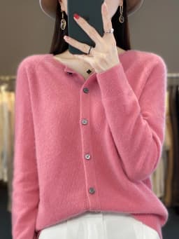Spring Autumn Women's Fashion Merino Wool Sweater Knitted Cashmere Cardigan Basic Long Sleeve O-Neck Knitwear Clothing Tops