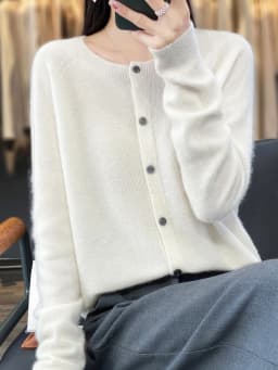 Spring Autumn Women's Fashion Merino Wool Sweater Knitted Cashmere Cardigan Basic Long Sleeve O-Neck Knitwear Clothing Tops