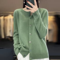 Spring Autumn Women's Fashion Merino Wool Sweater Knitted Cashmere Cardigan Basic Long Sleeve O-Neck Knitwear Clothing Tops