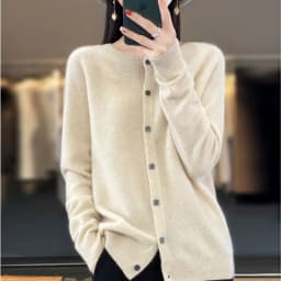 Spring Autumn Women's Fashion Merino Wool Sweater Knitted Cashmere Cardigan Basic Long Sleeve O-Neck Knitwear Clothing Tops