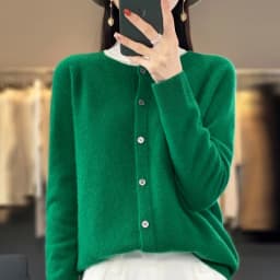 Spring Autumn Women's Fashion Merino Wool Sweater Knitted Cashmere Cardigan Basic Long Sleeve O-Neck Knitwear Clothing Tops