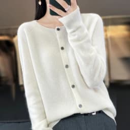 Spring Autumn Women's Fashion Merino Wool Sweater Knitted Cashmere Cardigan Basic Long Sleeve O-Neck Knitwear Clothing Tops