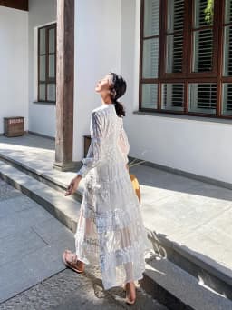 Gypsylady Vintage Chic Embroidery Midi Dress Cotton White Long Sleeve Sheer Sexy Holiday Women Boho Ladies Beach Dresses Vestido