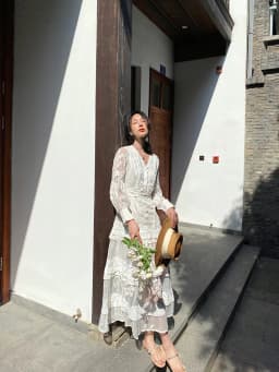 Gypsylady Vintage Chic Embroidery Midi Dress Cotton White Long Sleeve Sheer Sexy Holiday Women Boho Ladies Beach Dresses Vestido