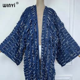 WINYI New Faashion Coat for Women New 2023 Loose Overcoat Autumn Hollow Denim Long Down Coat Swimsuit Cover Up Winter Kimono