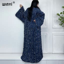 WINYI New Faashion Coat for Women New 2023 Loose Overcoat Autumn Hollow Denim Long Down Coat Swimsuit Cover Up Winter Kimono