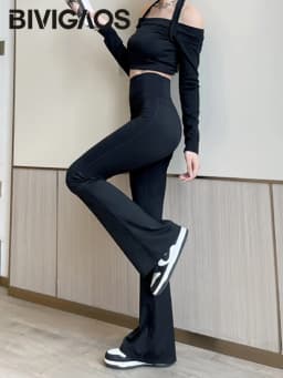 BIVIGAOS Fashion Back Pocket Shark Flared Pants Women Tight-Fit Sexy Slim High Waist Pants Push Up Sport Fitness Flare Leggings