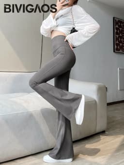 BIVIGAOS Fashion Back Pocket Shark Flared Pants Women Tight-Fit Sexy Slim High Waist Pants Push Up Sport Fitness Flare Leggings