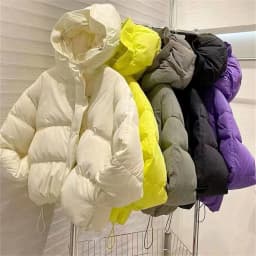 Solid Color Down Cotton Jacket Women Autumn Winter Hooded Puffer Coat Padded Warm Parkas High Street Outerwear Rose Black