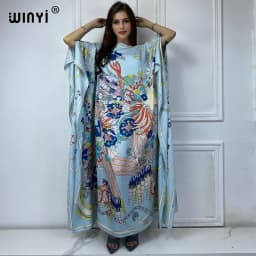 WINYI 2024 turkey dresses for women luxury boho new print muslim woman dubai Free Size Design Maxi Loose African Elegant Dress