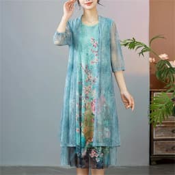 Women Chiffon Dress Set Summer 2 Piece Set Fashion Sunscreen Cardigan Jacket Mother Elegant Lace Dress Suit Noble Femme 4XL