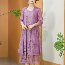 Women Chiffon Dress Set Summer 2 Piece Set Fashion Sunscreen Cardigan Jacket Mother Elegant Lace Dress Suit Noble Femme 4XL