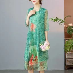 Women Chiffon Dress Set Summer 2 Piece Set Fashion Sunscreen Cardigan Jacket Mother Elegant Lace Dress Suit Noble Femme 4XL