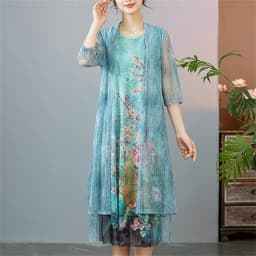 Women Chiffon Dress Set Summer 2 Piece Set Fashion Sunscreen Cardigan Jacket Mother Elegant Lace Dress Suit Noble Femme 4XL