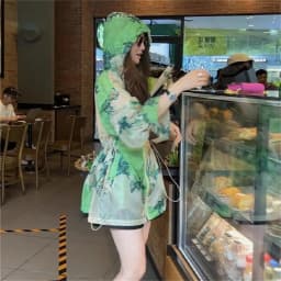 Summer Casual Hooded Sun Protection Clothes For Women's Korean Loose Fitting Floral Ice Silk Cardigan Fashion Top Jacket Thin