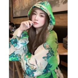 Summer Casual Hooded Sun Protection Clothes For Women's Korean Loose Fitting Floral Ice Silk Cardigan Fashion Top Jacket Thin