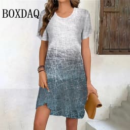 Summer Retro Short Sleeve New Dresses Women Tie Dye Striped Print Dress Casual O-Neck Pullover Loose Mini Dresses Plus Size 6XL