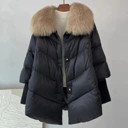 2026 New Womens Winter Coat White Duck Down Jacket With Big Woolen Collar Female Loose Outerwear Fashion Overcoat