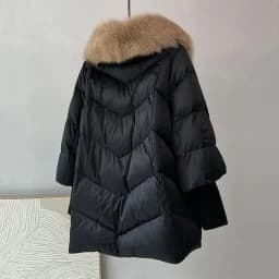 2026 New Womens Winter Coat White Duck Down Jacket With Big Woolen Collar Female Loose Outerwear Fashion Overcoat