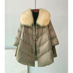 2026 New Womens Winter Coat White Duck Down Jacket With Big Woolen Collar Female Loose Outerwear Fashion Overcoat