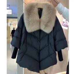 2026 New Womens Winter Coat White Duck Down Jacket With Big Woolen Collar Female Loose Outerwear Fashion Overcoat