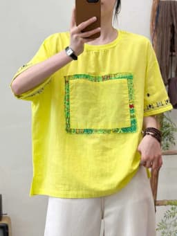 Amax LuluE 2026 Summer Chinese Clothes Womens Fashion Loose Vintage Cotton T-shirts Ladies Classic Casual O Neck Embroidery Tops