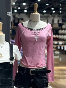 Pink New Raw Hem Long Sleeve T-shirt Woman Scoop Neck Slim Cotton Tee Top Casual Vintage Sweet Cute Streetwear Y2k Crop Tops