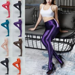 AMORESY Women Sexy Silk Satin Opaque Pantyhose Tights Smooth Yoga Stockings Running Slim High Waisted Fitness Leggings Plus Size