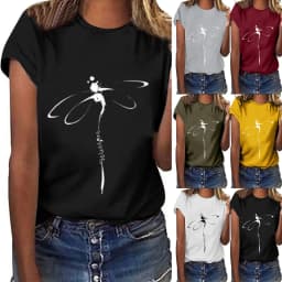 Tops Dragonfly Printed Original Collar Casual Base Shirt Short-sleeved Women's T-shirt Oversized T Shirt Clothes Tees