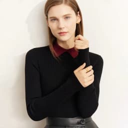 AMII Minimalist Color Contrast Sweater for Women 2024 Autumn Turn Down Collar Niche Slim Fit Knit Tops Warm Sweaters 12323149