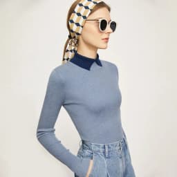 AMII Minimalist Color Contrast Sweater for Women 2024 Autumn Turn Down Collar Niche Slim Fit Knit Tops Warm Sweaters 12323149