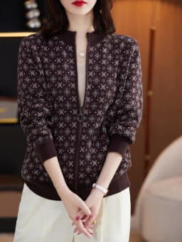 Autumn Winter Women 100% Cotton Color Block Jacquard Sweater O-neck Cardigan Top New Outerwear Knit Zipper Warm Jacket