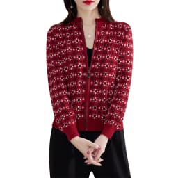Autumn Winter Women 100% Cotton Color Block Jacquard Sweater O-neck Cardigan Top New Outerwear Knit Zipper Warm Jacket