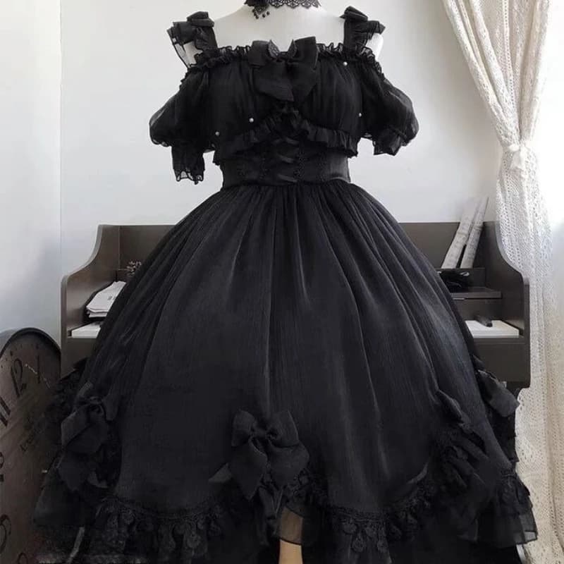 Coalfell Original Solid Color "Swan's Death" Lolita JSK Dress Women FS Full Set Lolita Vestido Fairy Dress Birthday Party Dress