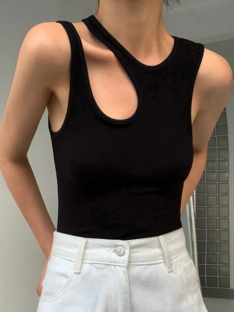 Casual y2k White Cut Out Women's T Shirt Sleeveless Slim T Shirts Female Clothing 2024 Summer Fashion crop top women camisetas