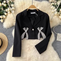 Chic Turn-down Collar Basics Long Sleeve Elegant Rhinestone Butterfly Loose Coat French Streetwear High Street Autumn Winter Top