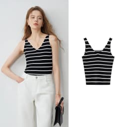 TOYOUTH Suspended Vest For Women's 2024 Summer New Suit With V-neck Knitted Bottom