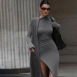 Asymmetrical Knit Long Dresses for Women Winter Fashion Kendall Outfits Gray Black Sexy Long Sleeve Slit Dress