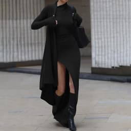 Asymmetrical Knit Long Dresses for Women Winter Fashion Kendall Outfits Gray Black Sexy Long Sleeve Slit Dress