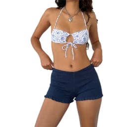 Women Frilly Ruffle Micro Bloomers Shorts Y2k Low Rise Smocked Mini Shorts Coquette Boxer Pj Shorts