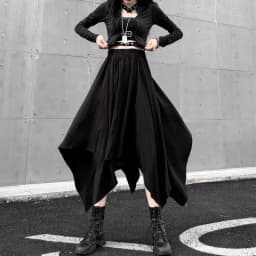 Dark Black Irregular High Waist Skirt Goth Punk Gothic Black Harajuku Long Vintage Skirt korean fashion clothing