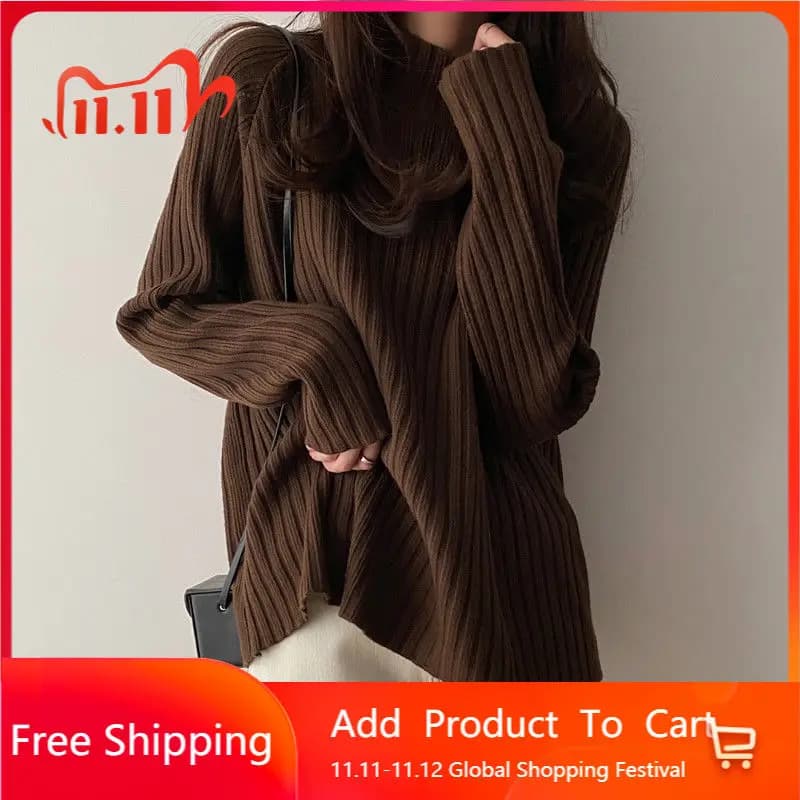 2025 Multicolor Turtleneck Knitted Sweater Women New Long Sleeved Loose Pullover Sweaters Autumn Winter Fashion