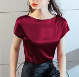 2026 Summer Basic Solid Women's Acetate satin Shirts boat neck Short Sleeve Tees Tops Satin Silk Elegant blouses plus size
