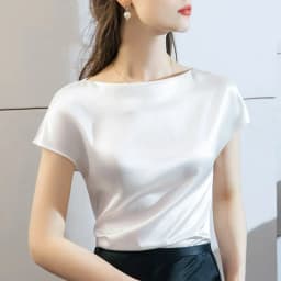 2026 Summer Basic Solid Women's Acetate satin Shirts boat neck Short Sleeve Tees Tops Satin Silk Elegant blouses plus size